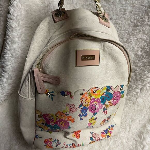 BETSEY JOHNSON BACKPACK BONE BLUSH PINK FLORAL hand bag - Picture 4 of 10